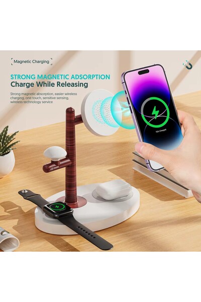 OEM 4-in-1 MagSafe Wireless Charging Station, 15W for Phone, Watch, Headphones and 3-Color Light