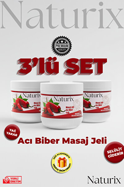 Naturix Paprika & Chili Biber Balsamı Masaj Jeli 3'lü Eko Paket - 500 ml