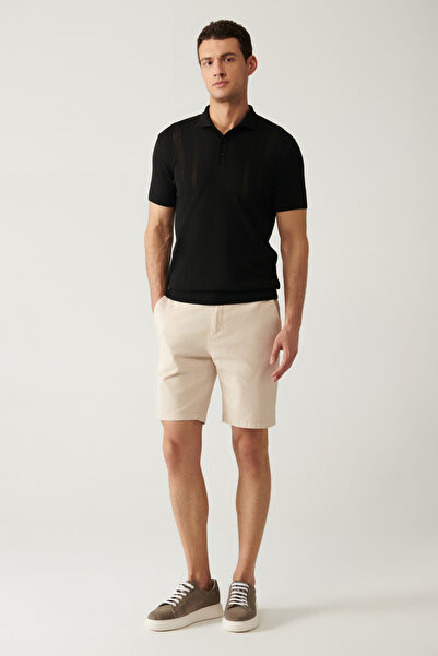 Avva Men's Beige Elastic Waist Soft Buttoned Aspendos Relaxed Fit Shorts A41Y3735