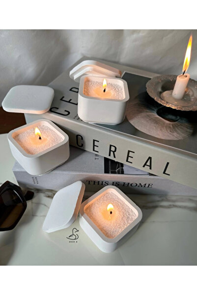 DUCK DECORATION Küp görünümlü 3’lü İnci tozlu mumluk