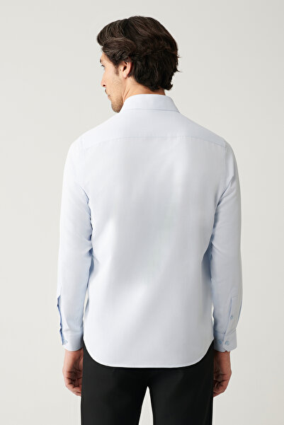 Avva Erkek Mavi Kolay Ütülenebilir Pamuklu Slim Fit Gömlek A41Y2237