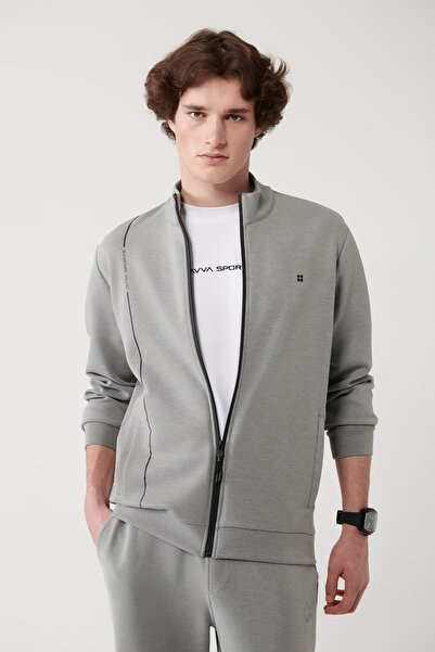 Avva Ανδρικό φούτερ με γκρι γιακά με στάμπα με απαλή αφή και κανονική εφαρμογή A41Y1225