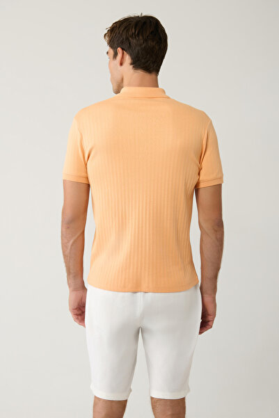 Avva Men's Light Orange 100% Cotton 3 Button Jacquard Polo Neck Regular Fit T-Shirt A41Y1354