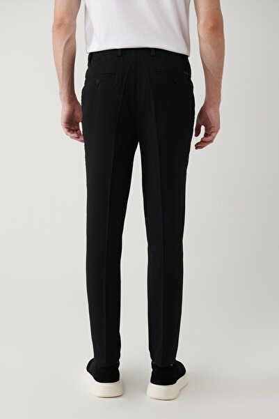 Avva Erkek Siyah Beli Lastikli Esnek Kumaşlı Armürlü Slim Fit Pantolon A41Y3200