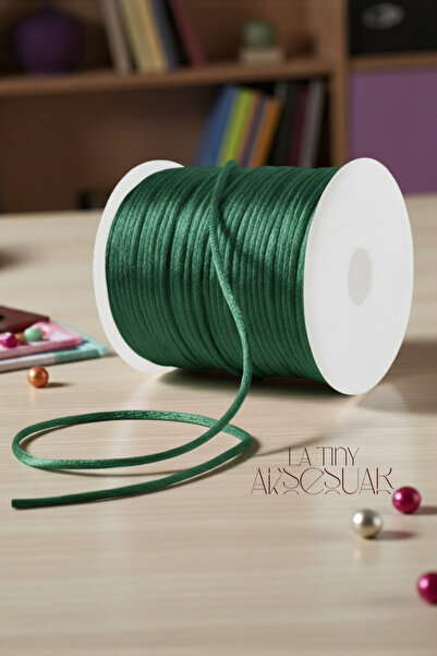 LA TINY AKSESUAR 5 Metre Yeşil Floş Ip, Naylon Saten Ip, Dostluk- Şans Bileklikleri, Kolye Takı Yapımı
