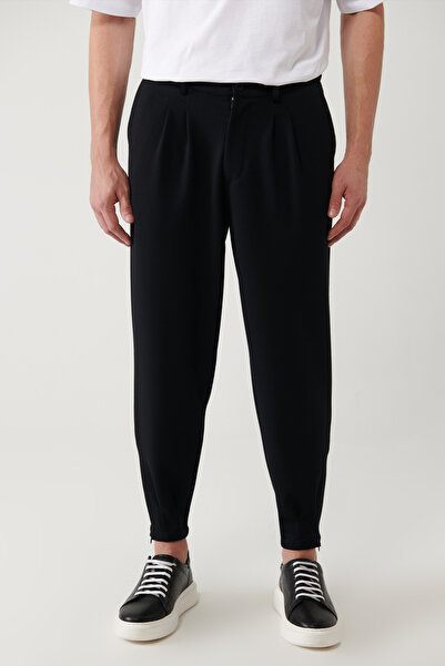 Avva Men's Black Classic Waist Pleated Knitted Trousers A41Y3075