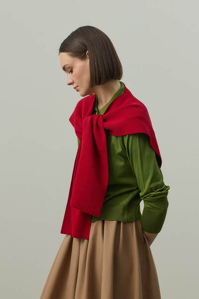 Fahhar Kare Parçalı Atkı Kırmızı