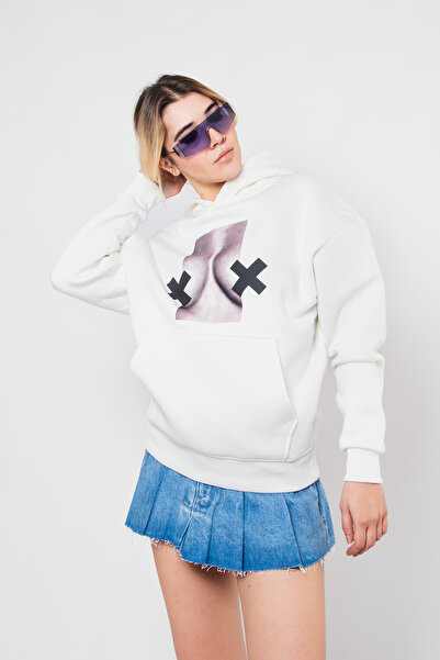 Bak Moda Hanorac alb oversize unisex cu imprimeu Send Nudes