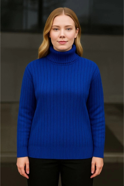 MODA Fisherman Collar Knitted Sweater Cotton Thick Corded Fabric Woven - Cobalt Blue