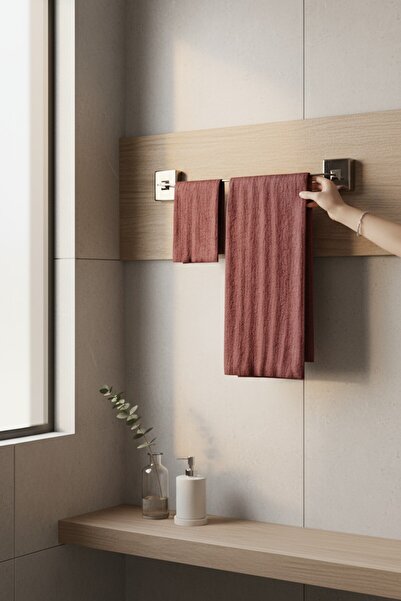 Milenay Tutkallı Montajsız Yapışkanlı Krom Uzun Havluluk, Havlu Askısı, Banyo...