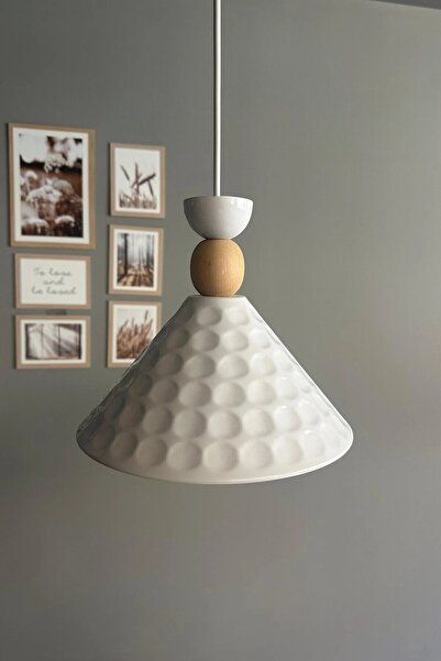 Bamyum Rumy Beyaz Tekli Avize Ahşap Kafa Başlık Sarkıt Ofis Showroom Salon Mutfak Avizeleri