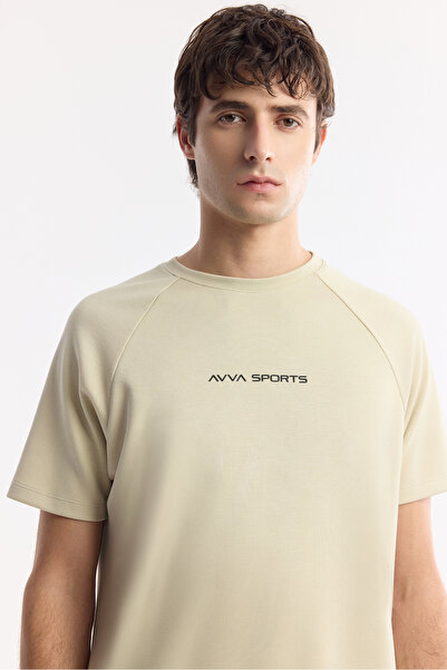Avva Men's Beige Crew Neck Printed Oversize Fit T-Shirt A41Y1168