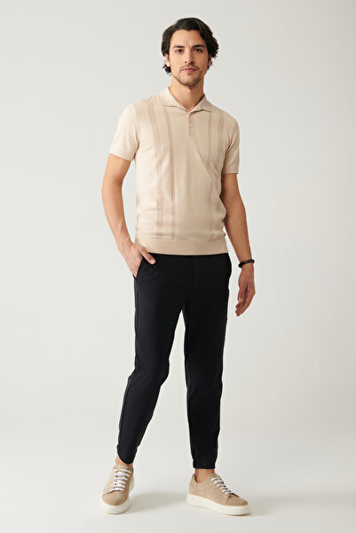 Avva Marineblaue gestrickte Herrenhose mit elastischem Bund und entspannter Passform A41Y3036