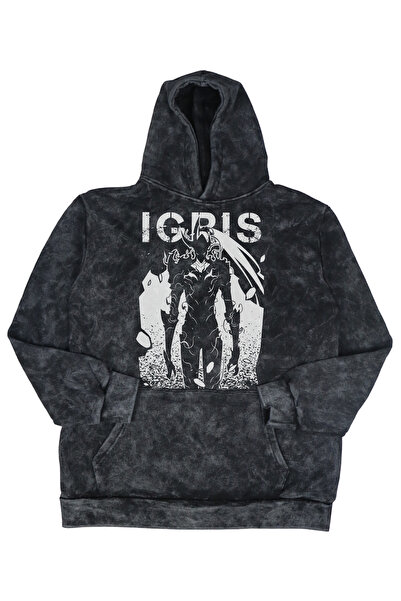 Fuddy Moda Hanorac unisex oversize cu glugă cu imprimeu Igris - Hanorac cu gl...