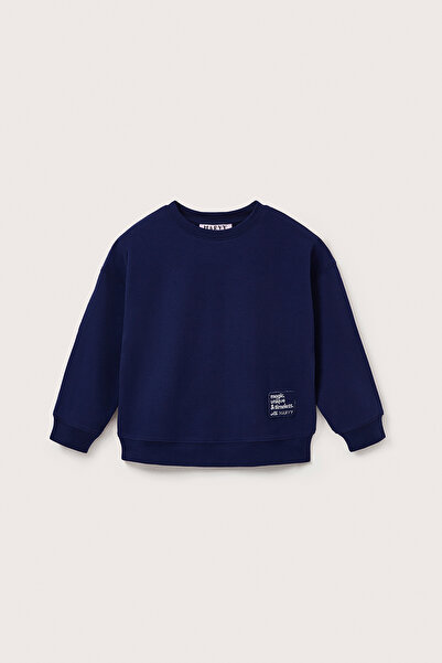 Marvy Navy Blue Oversize Embroidered Sweatshirt