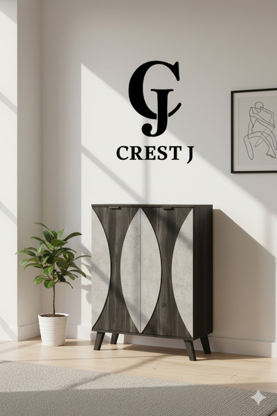 Crestj Stylish geometric design shoe cabinet in gray and black