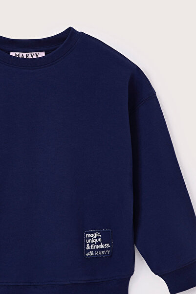 Marvy Navy Blue Oversize Embroidered Sweatshirt