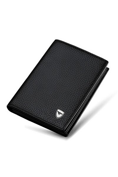 SEPTWOLVES حامل بطاقات أسود من الجلد الطبيعي ومحفظة رجالية