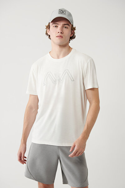 Avva Ανδρικό μπλουζάκι με λευκό λαιμόκοψη με στάμπα με απαλή αφή κανονική εφαρμογή A41Y1131