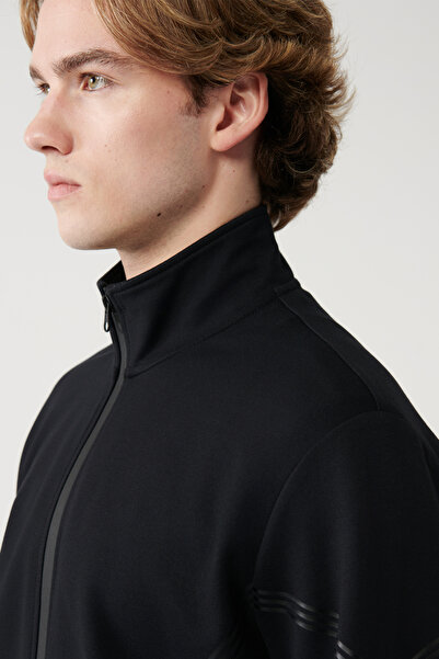 Avva Men's Black Stand Collar Zippered Printed Regular Fit Sweatshirt A41Y1230