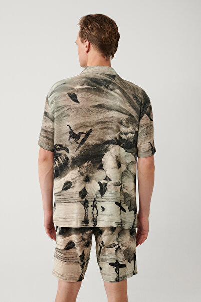 Avva Мъжка сива риза с 100% вискоза, яка Apaj, вискозен мотив, къс ръкав, широка кройка A41Y2218