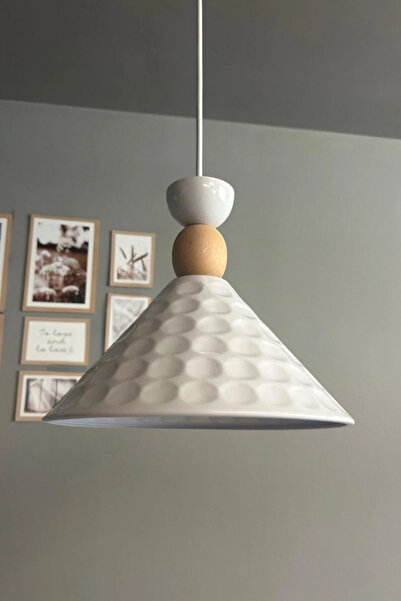 Bamyum Rumy Beyaz Tekli Avize Ahşap Kafa Başlık Sarkıt Ofis Showroom Salon Mutfak Avizeleri