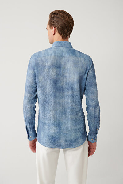 Avva Erkek Mavi Alttan Britli Yaka Pamuklu Kolay Ütülenir Regular Fit Gömlek A41Y2157