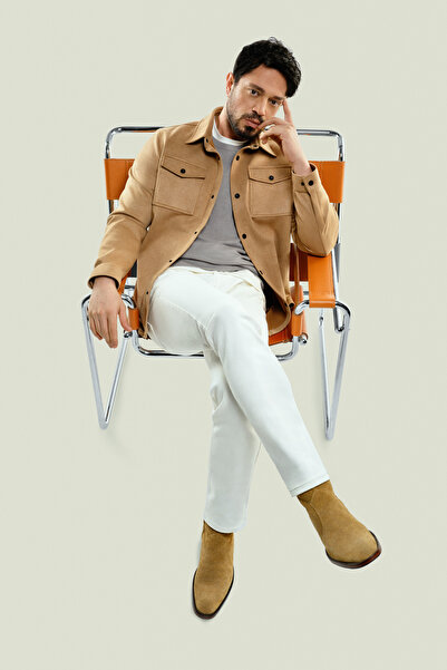 Avva Men's Ecru Rinse Washable Berlin Slim Fit Stretch Pants A41Y3504