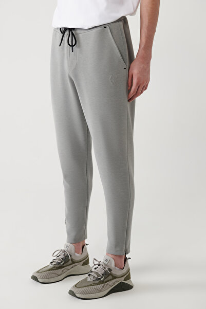 Avva Men's Gray Elastic Waist Lace-Up Zipper Long Soft Touch Regular Fit Sweatpants A41Y3401