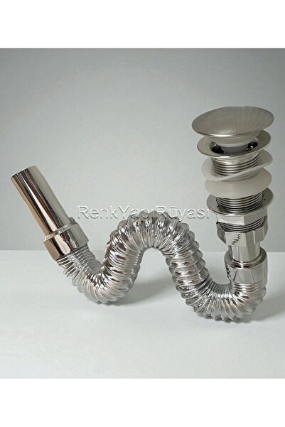 RENK YAPI RÜYASI Basmalı Krom Kaplama Pop-up Körüklü Mutfak Lavobo Sifonu Su Sızdırmaz Tam Kalıp Gövde