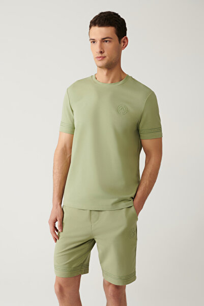 Avva Men's Water Green Crew Neck Jersey Fabric Printed Regular Fit T-Shirt A41Y1107