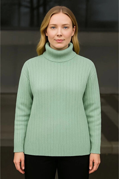 MODA Fisherman Collar Knitted Sweater Cotton Thick Corded Fabric Weaving - Mint Green