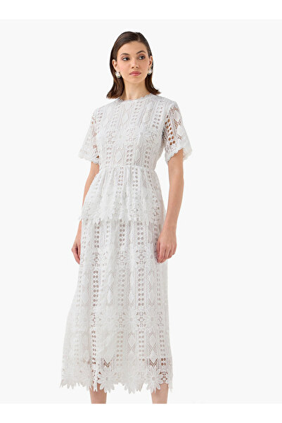 2Xtremz Lace Textured A-line Dress with Round Neck and Short Sleeves
