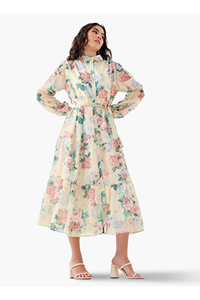2Xtremz Floral Print Midi Shirt Dress
