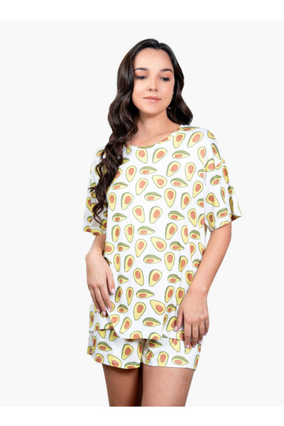 Aadaraya طقم تي شيرت وبيجامة مطبوع بكتف منسدل