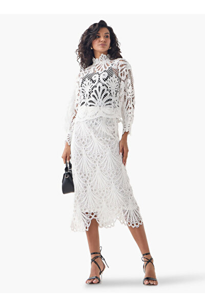 2Xtremz Lace Textured Midi Skirt With Zip Closure