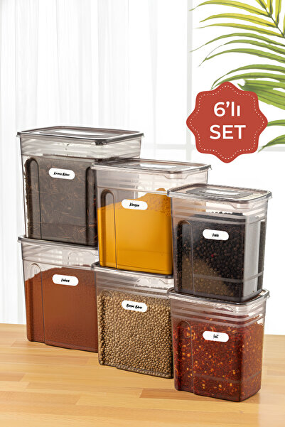 Vienev 6-Piece Spice Label Strip Mega Size Food Storage Container 2X(5.5 3.5 2 Liters) Anthracite