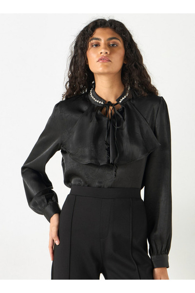 2Xtremz Embellished Top with Tie-Up Neck and Ruffle Detail