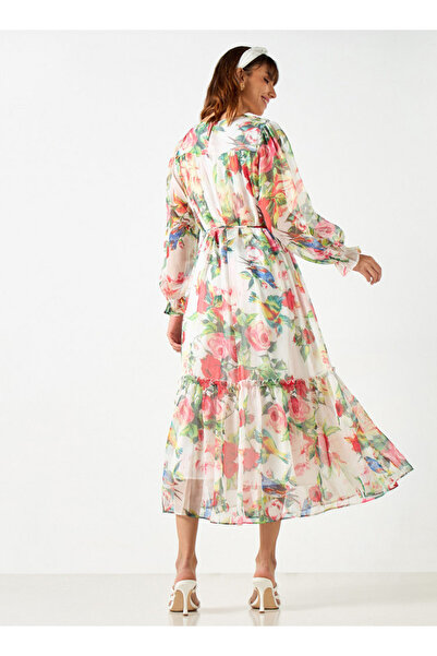 2Xtremz All-Over Print Dress with Volume Sleeves and Tie-Up Belt