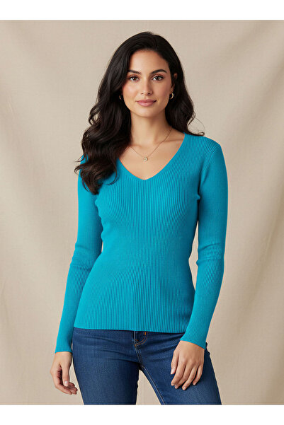 2Xtremz Regular Fit Ribbed V-neck Tricot Sweater