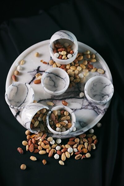 Znp Home 8 Piece Natural Stone Marble Handmade - Cookie Bowl and Presentation Tray Set