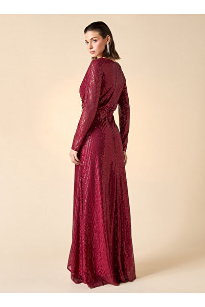 2Xtremz Sequin Embellished Maxi Dress with V-neck and Long Sleeves