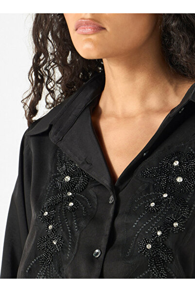2Xtremz Bead Embellished Shirt With Bishop Sleeves And Button Placket