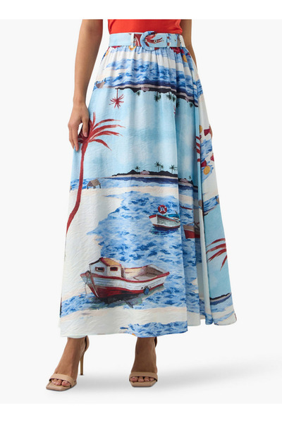 2Xtremz 2Xtremz All-Over Print A-line Midi Skirt with Belt