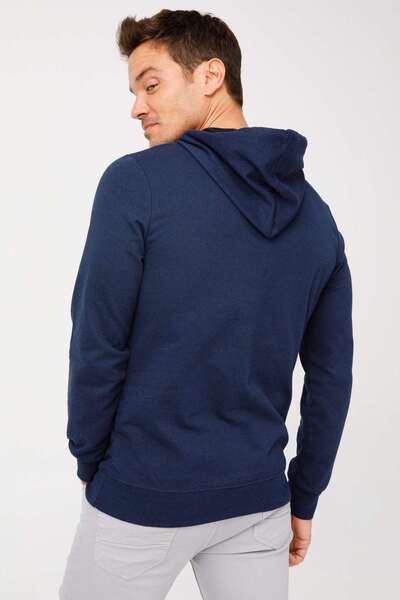 İgs Men's Navy Blue Modernfit / Extra Slim Fit Hooded Zipperless Sweatshirt