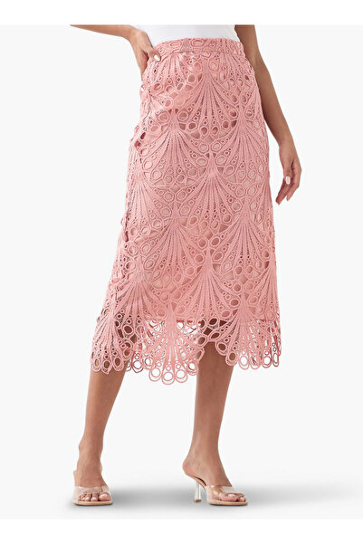 2Xtremz تنورة ميدي مزخرفة بالدانتيل مع سحاب للإغلاق