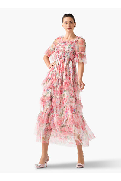 2Xtremz Floral Print Midi Dress with Ruffle Detail