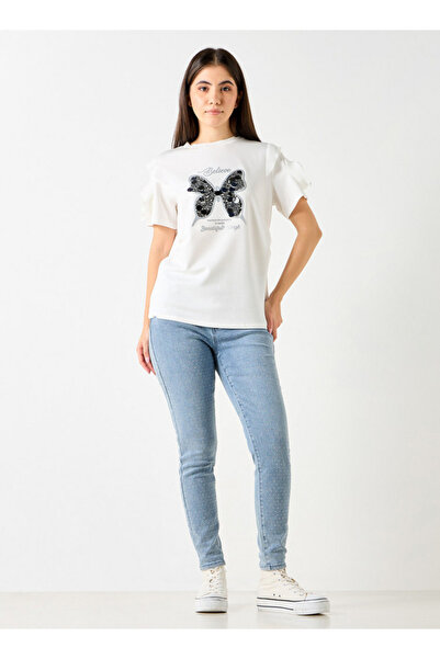 2Xtremz Butterfly Embellished T-shirt With Ruffle Detail Sleeves
