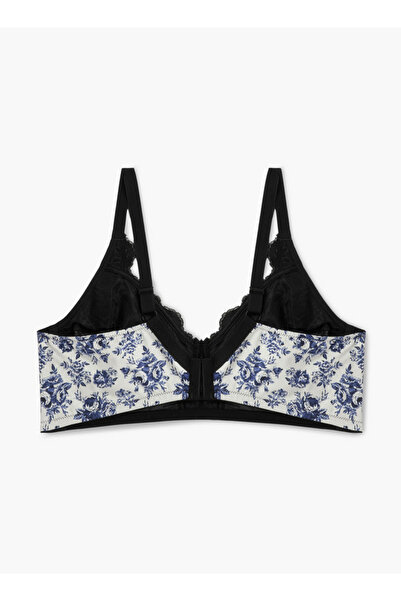 Aadaraya Floral Print Laced Bra with Hook and Eye Closure