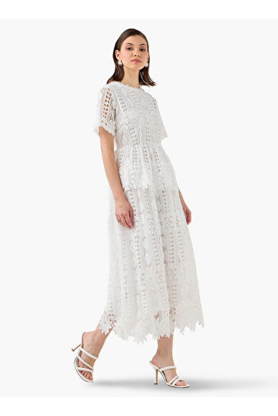 2Xtremz Lace Textured A-line Dress with Round Neck and Short Sleeves